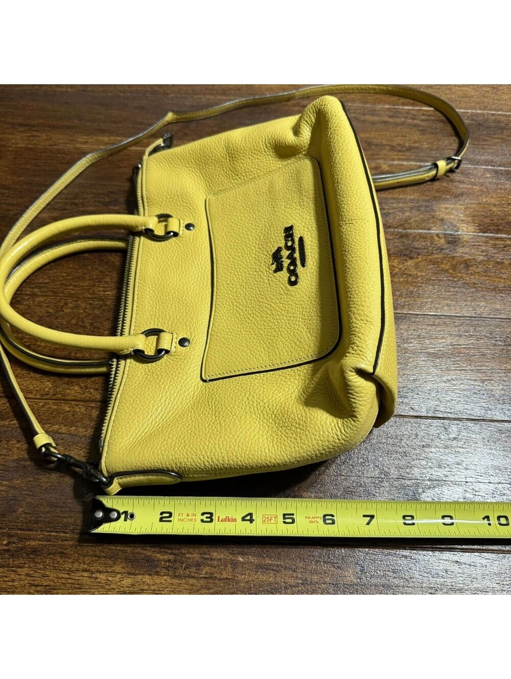 COACH F31466 Mini Emma Satchel Pebbled Leather Crossbody Handbag Yellow *RARE* - Picture 7 of 14